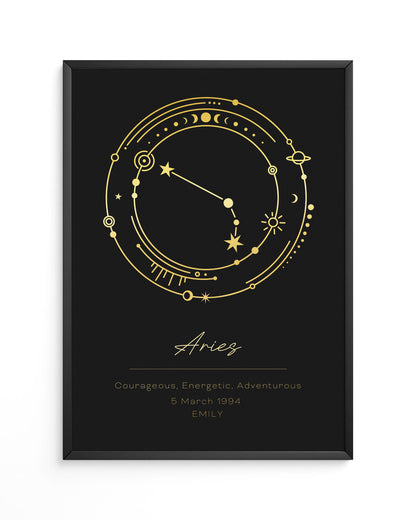 Gold foil print of Aries constellation