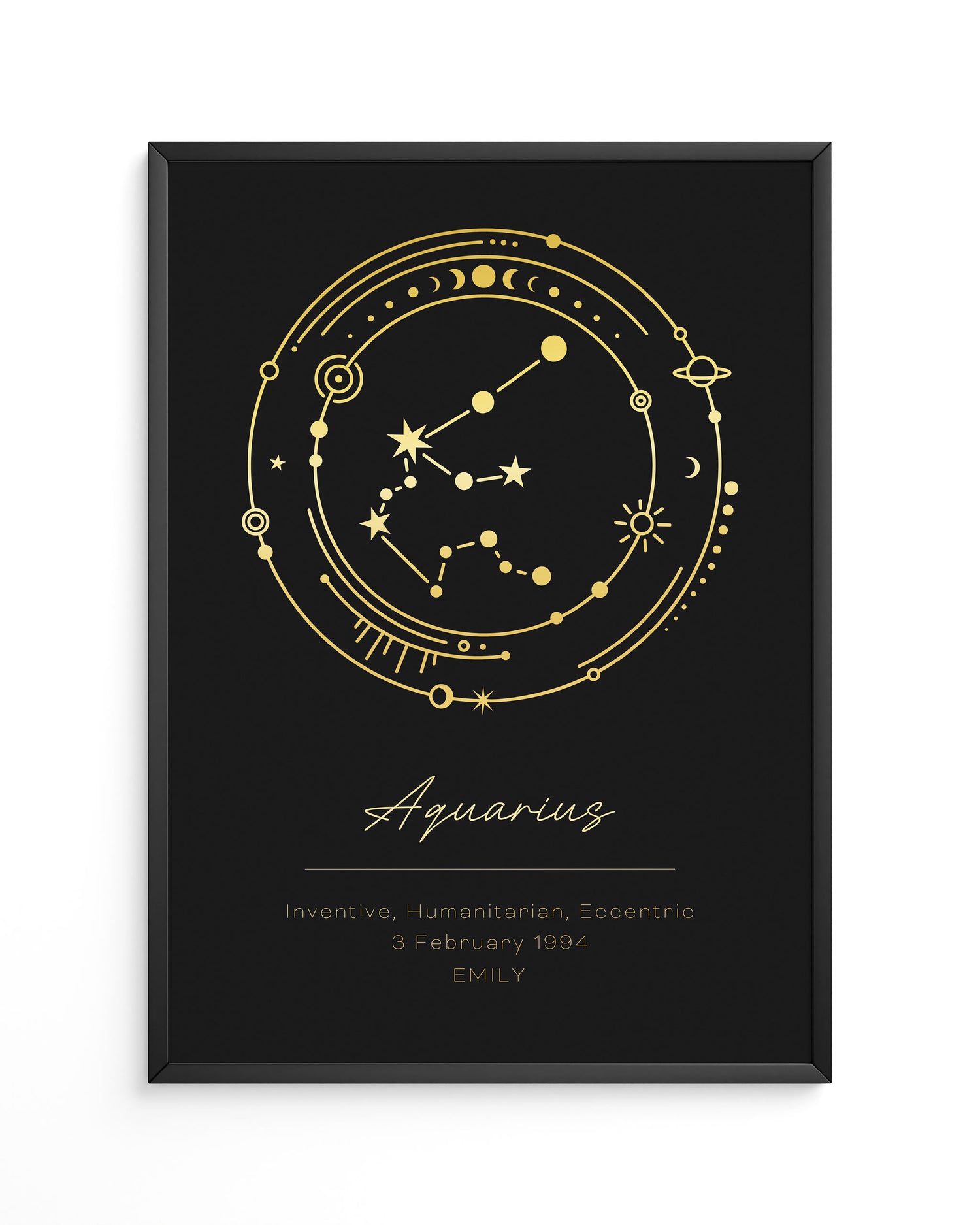 Aquarius constellation depicted in gold foil