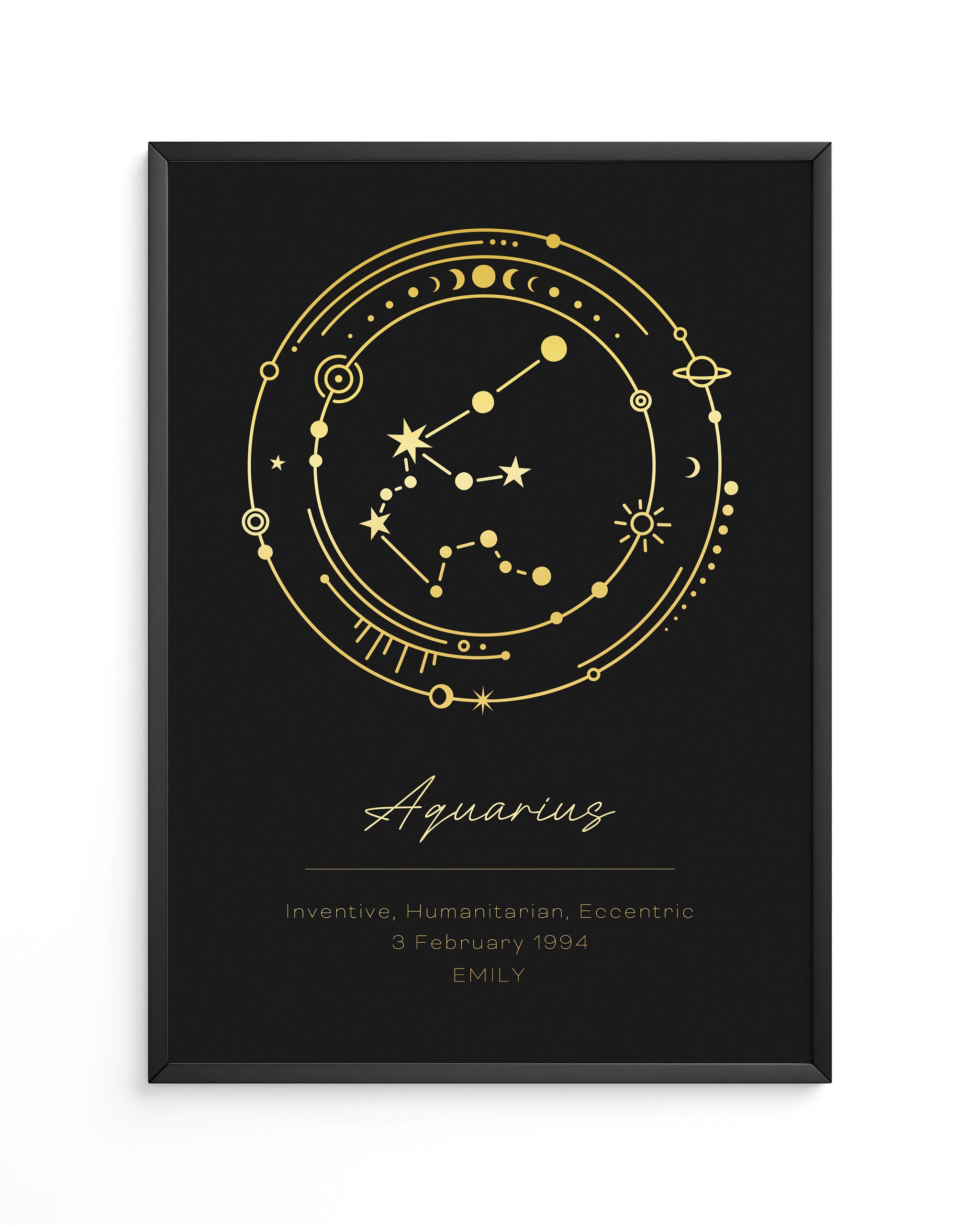 Aquarius constellation depicted in gold foil