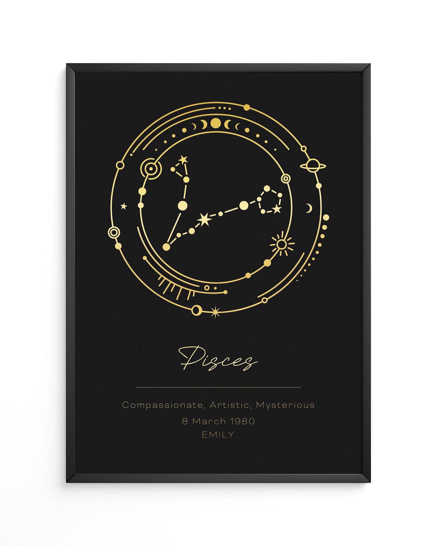 Gold foil art print of a Pisces Constellation