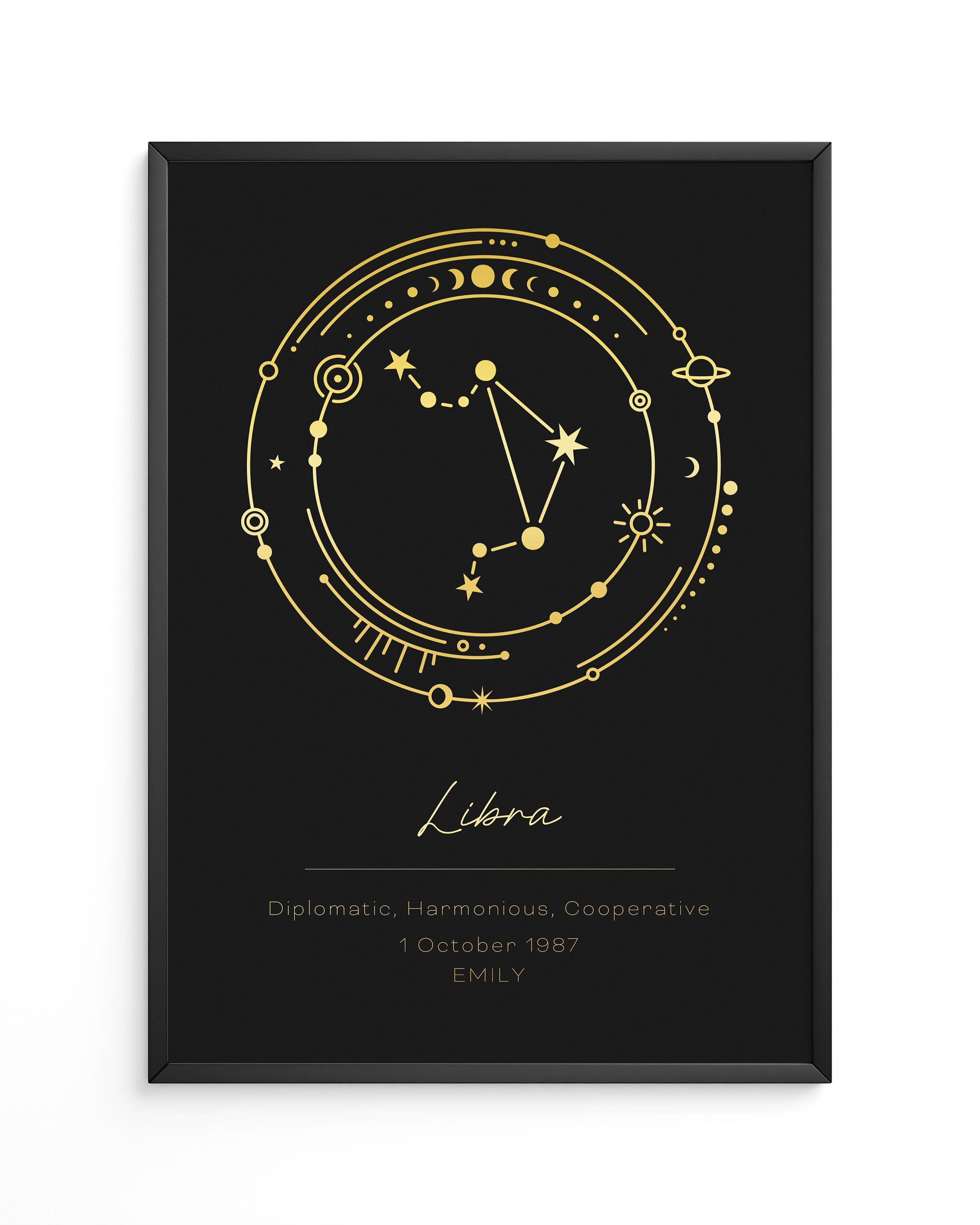 Libra zodiac sign in a gold foil style