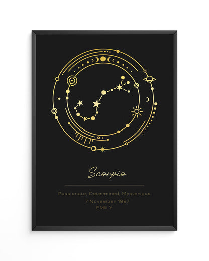 Gold foil print showcasing Scorpio constellation