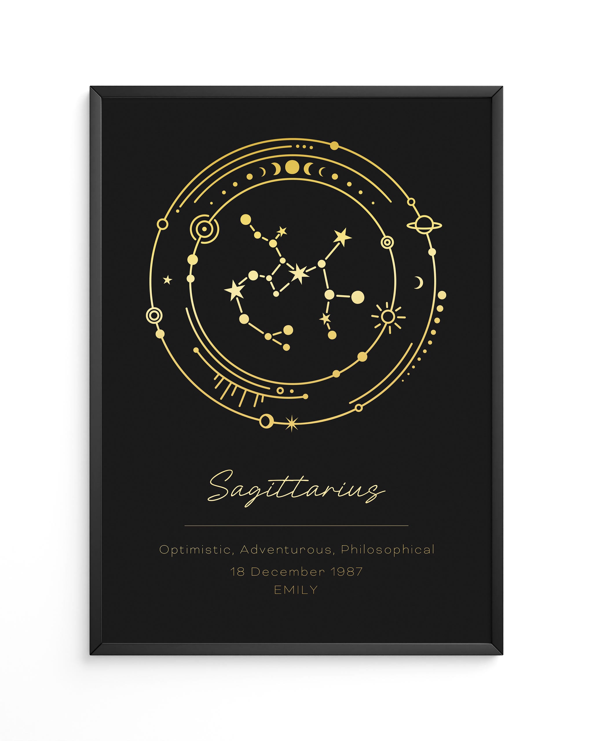 Custom gold-framed Sagittarius horoscope print