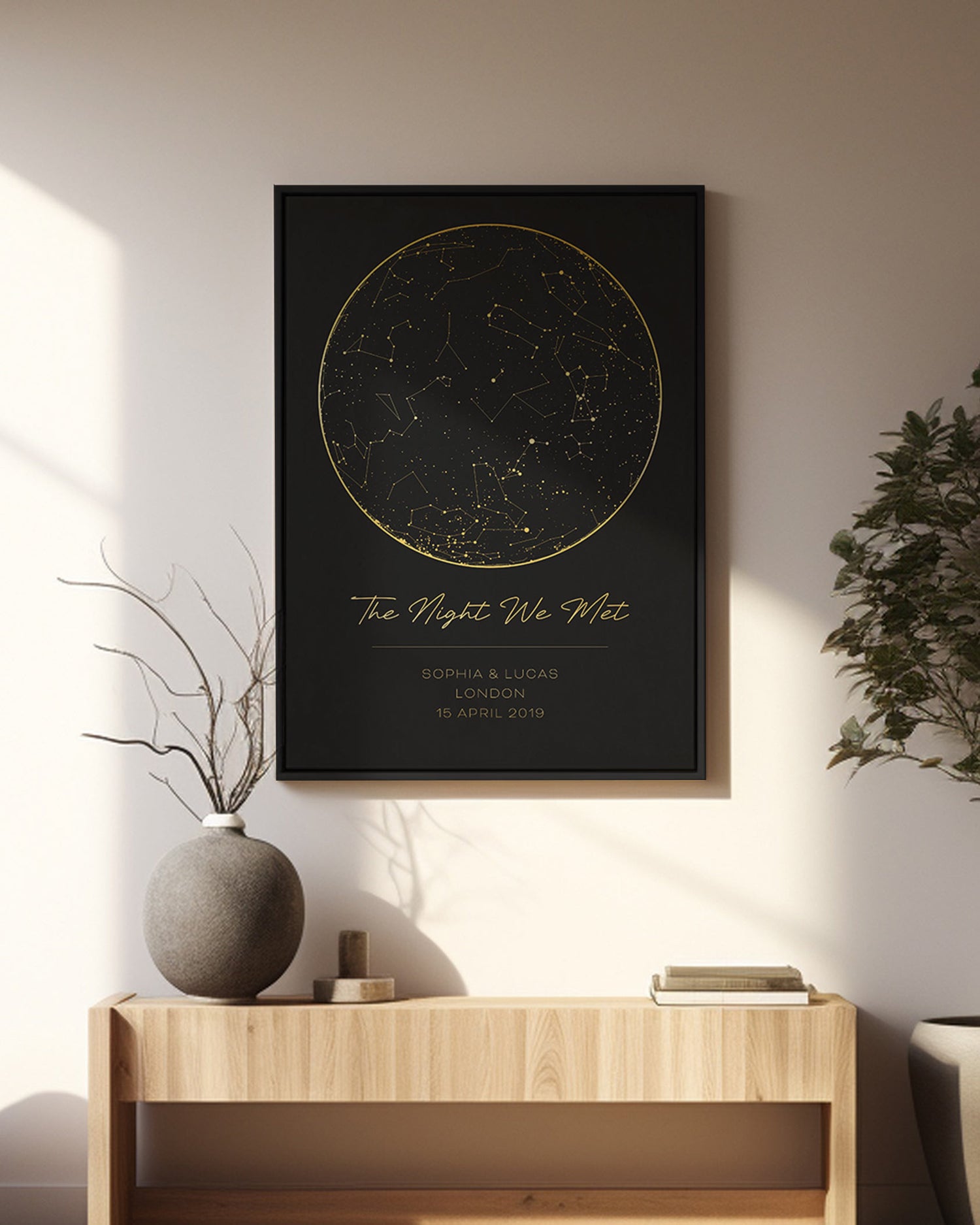 The Night We Met poster displayed as a wall hanging, a perfect choice for a silver wedding anniversary celebration.